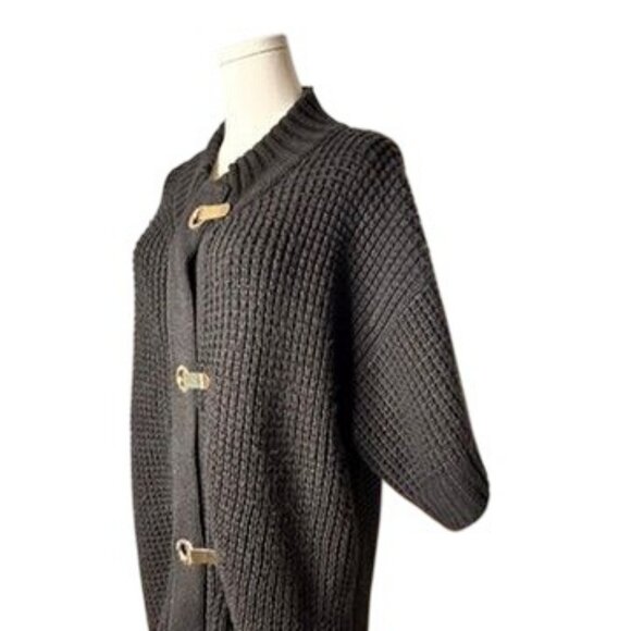Michael Kors Wool Blend Black Chunky Cardigan Womens XL Gold Dressy Art Deco - Picture 9 of 12
